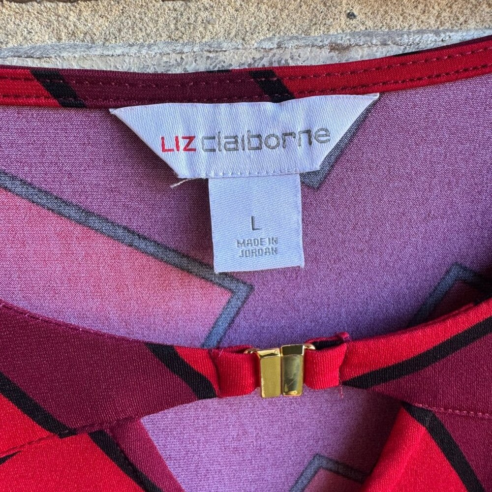 Liz Claiborne V-Neck 3/4 Sleeves Burgundy Tunic Blouse Women's Size L - Picture 3 of 7
